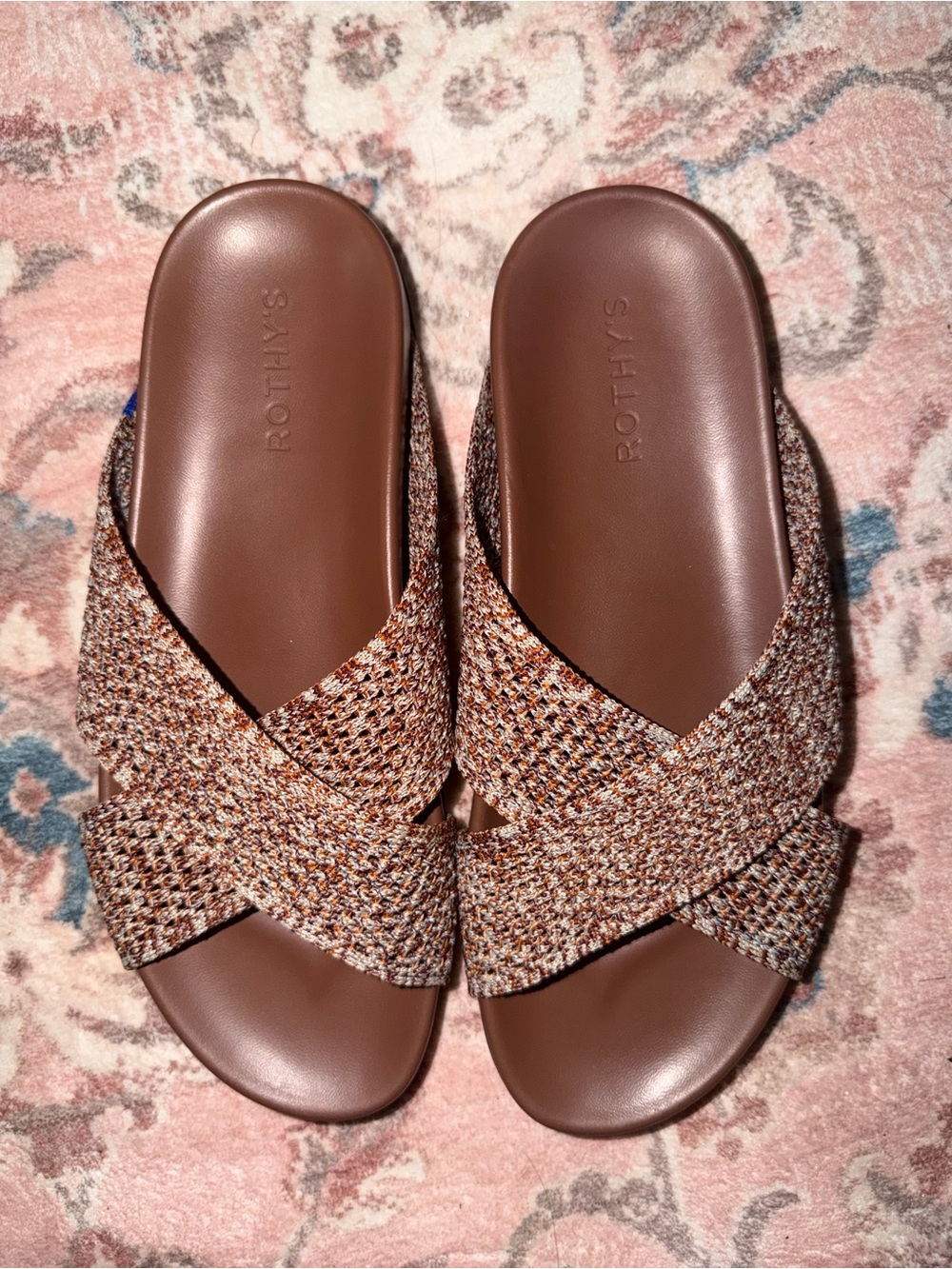 Rothy's Women's Brown Woven Crossband The Weekend Slide Sandals